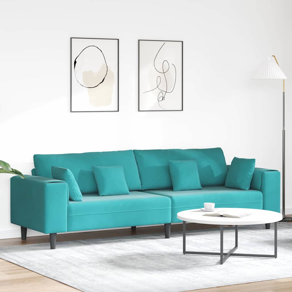 Velvet Sofa with Cushion Turquoise 208 cm Velvet