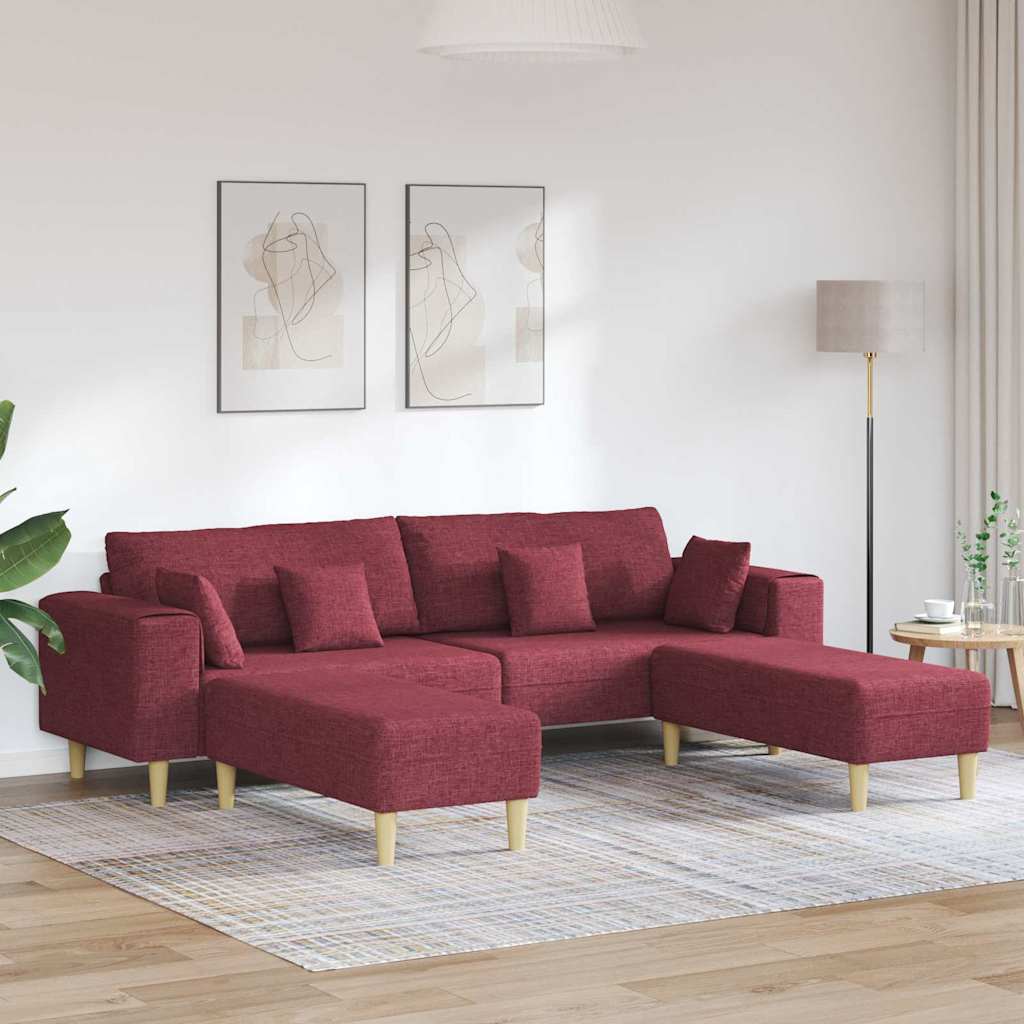 Fabric Sofa with Cushion Wine Red 208 cm Fabric