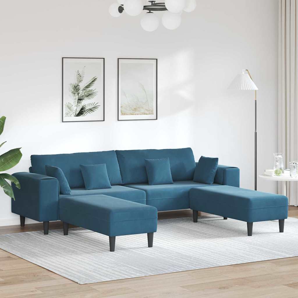 Velvet Sofa with Cushion 3 pcs Blue 208 cm Velvet