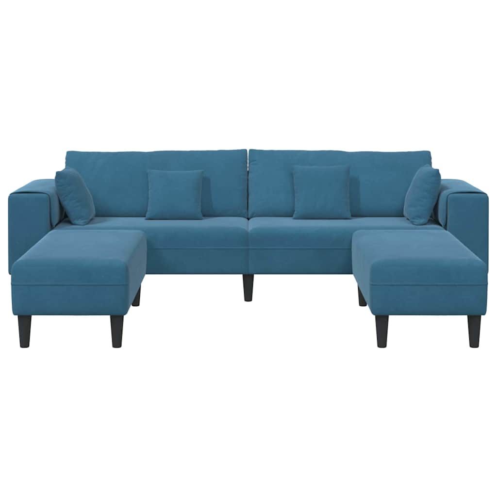 Velvet Sofa with Cushion 3 pcs Blue 208 cm Velvet