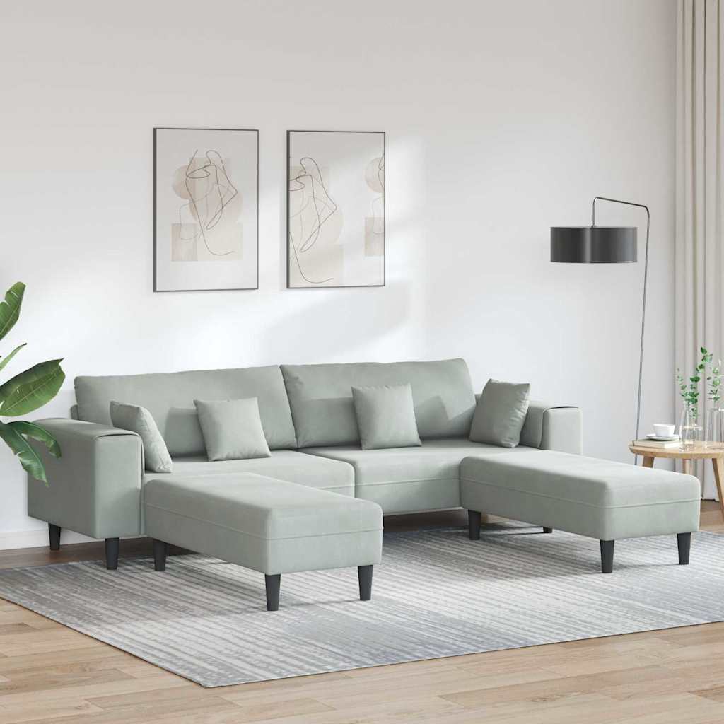 Velvet Sofa with Cushion 3 pcs Light Grey 208 cm Velvet