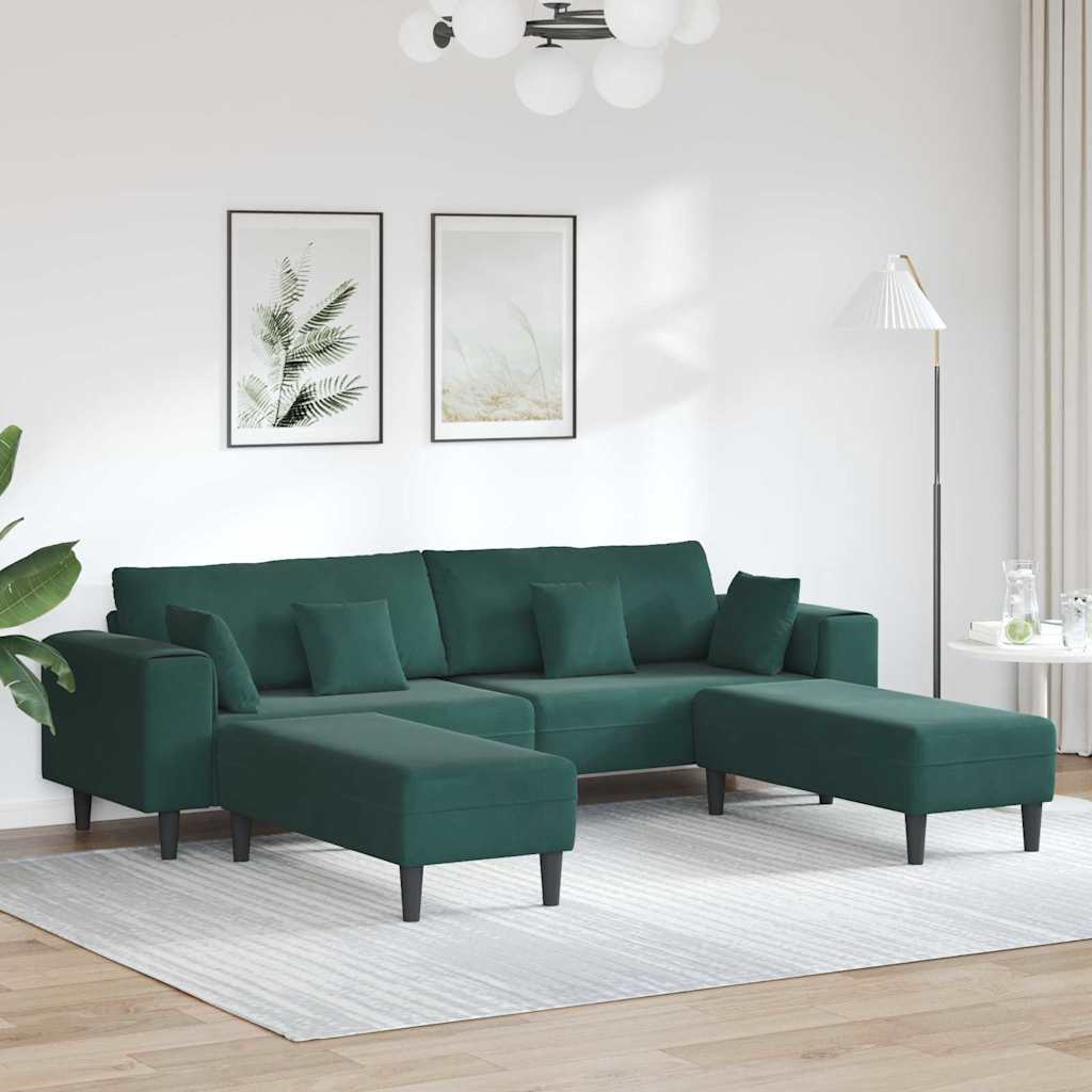 Velvet Sofa with Cushion 3 pcs Dark Green 208 cm Velvet