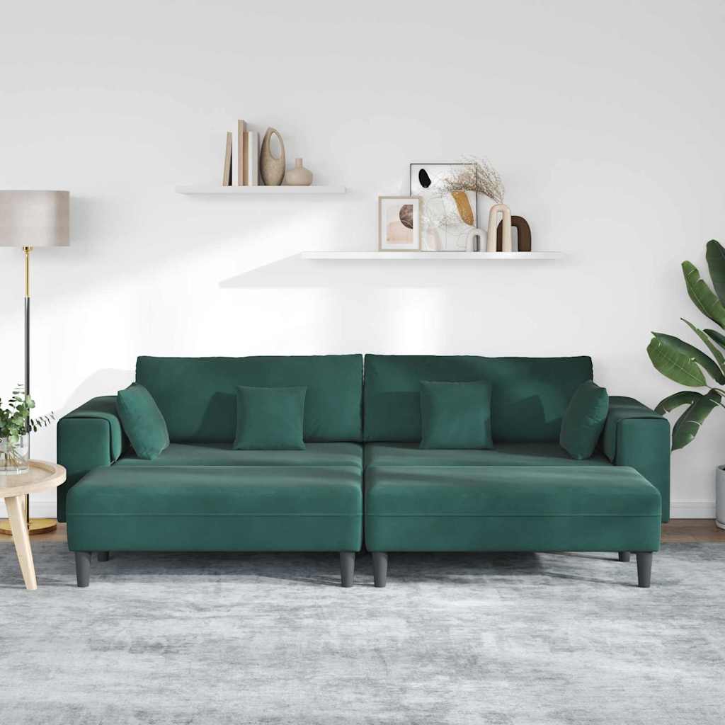 Velvet Sofa with Cushion 3 pcs Dark Green 208 cm Velvet