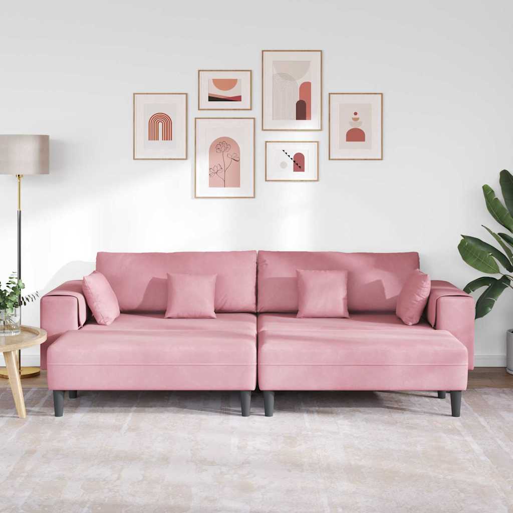 Velvet Sofa with Cushion 3 pcs Pink 208 cm Velvet