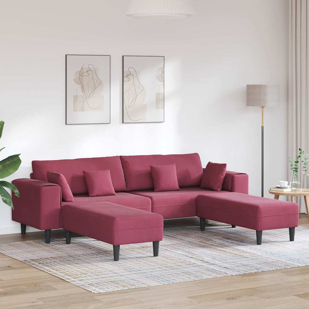 Velvet Sofa with Cushion 3 pcs Wine Red 208 cm Velvet