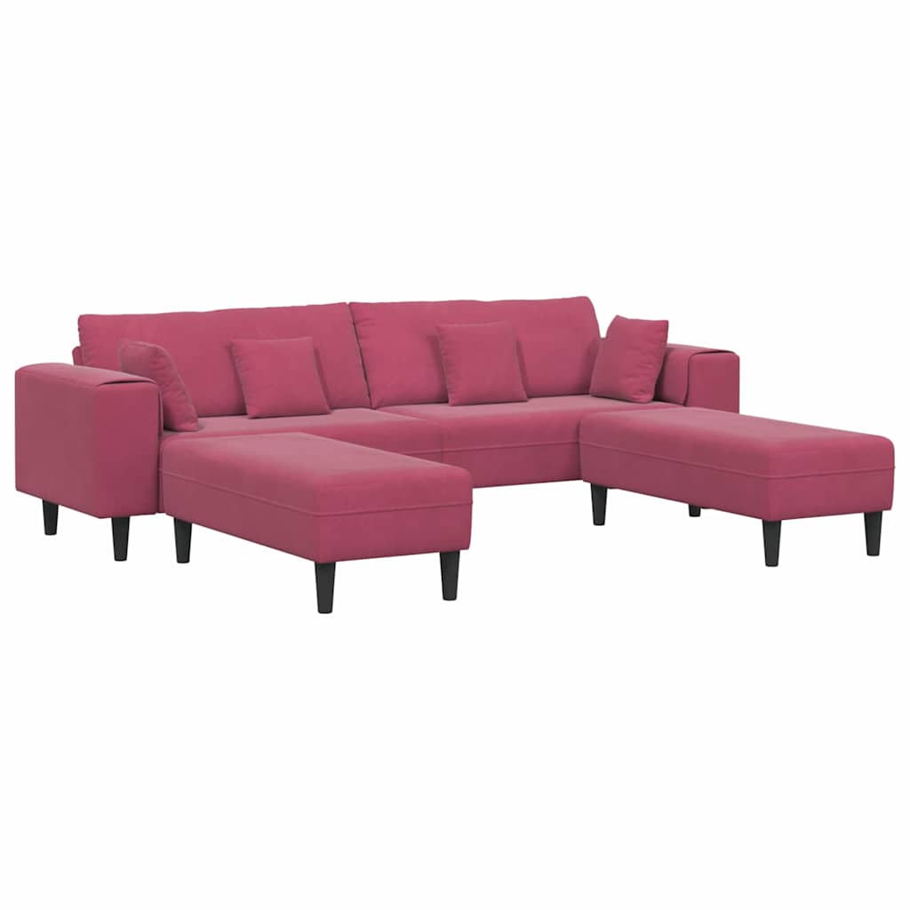 Velvet Sofa with Cushion 3 pcs Wine Red 208 cm Velvet