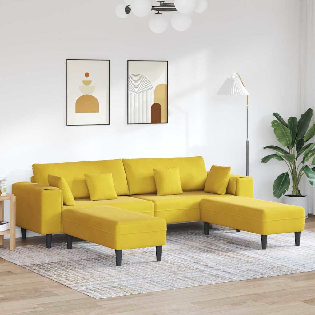 Velvet Sofa with Cushion 3 pcs Yellow 208 cm Velvet