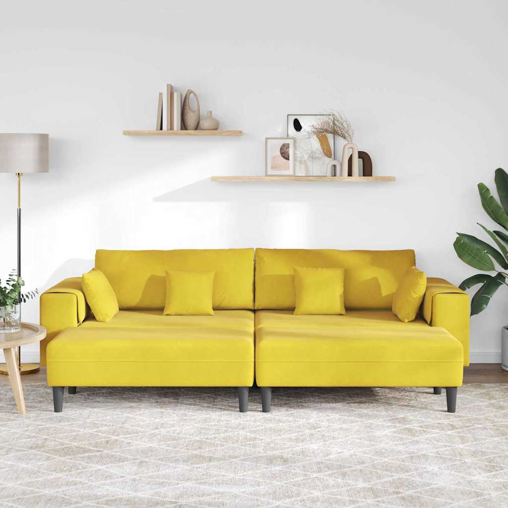 Velvet Sofa with Cushion 3 pcs Yellow 208 cm Velvet