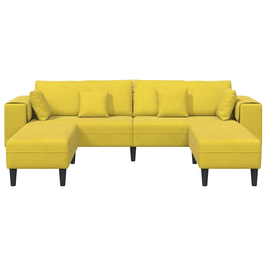Velvet Sofa with Cushion 3 pcs Yellow 208 cm Velvet