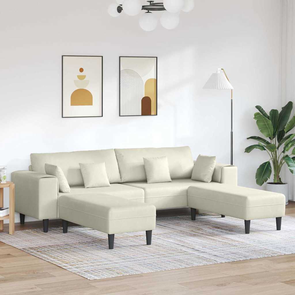 Velvet Sofa with Cushion 3 pcs Cream 208 cm Velvet