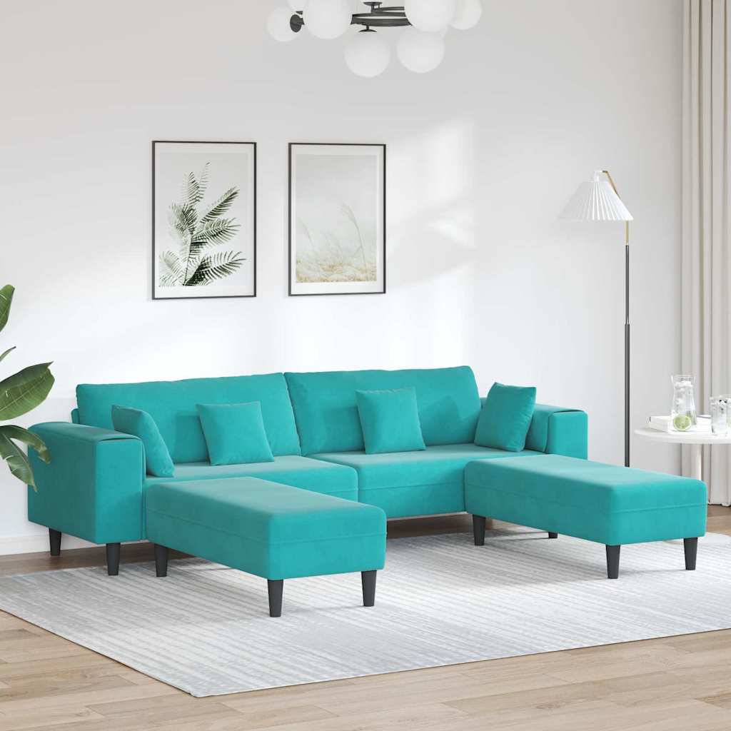 Velvet Sofa with Cushion 3 pcs Turquoise 208 cm Velvet