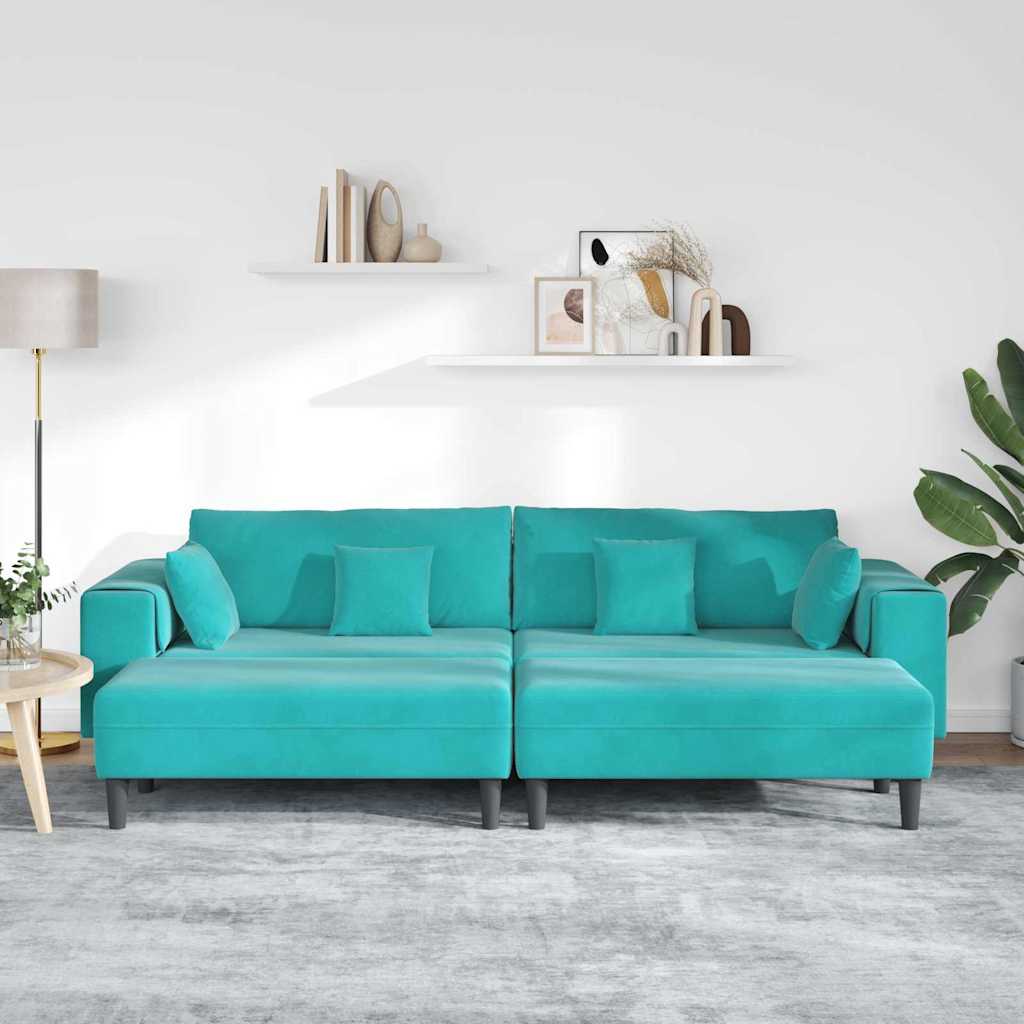 Velvet Sofa with Cushion 3 pcs Turquoise 208 cm Velvet