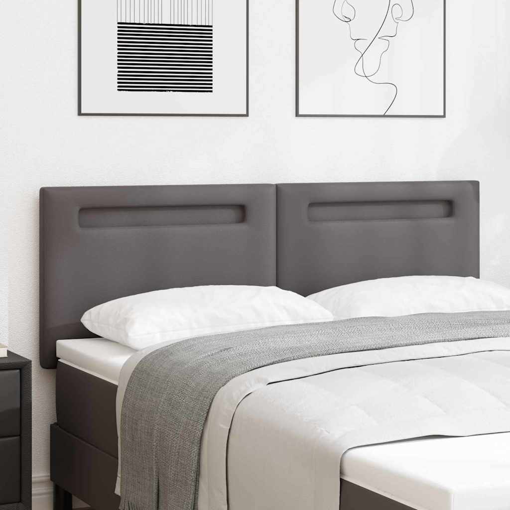 Headboard with LED Strip Lights Wall-mounted Grey 144 cm PVC