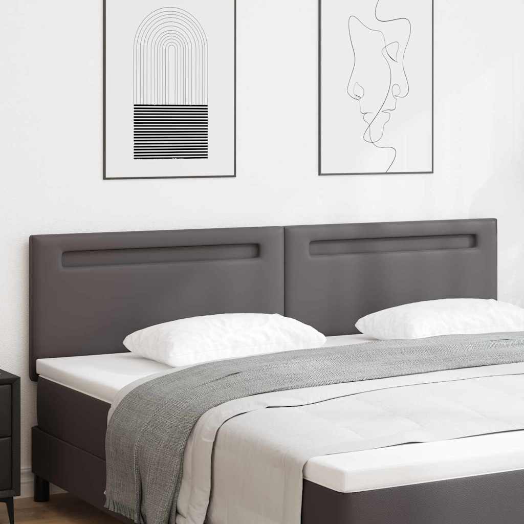 Headboard with LED Strip Lights Wall-mounted Grey 200 cm PVC