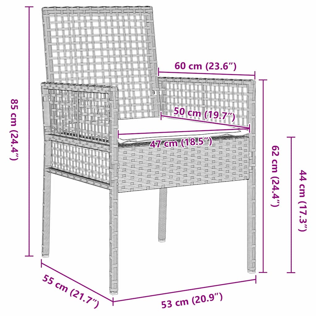 Garden Chair 2 pcs Light Grey 53 x 60 x 85cm Poly Rattan