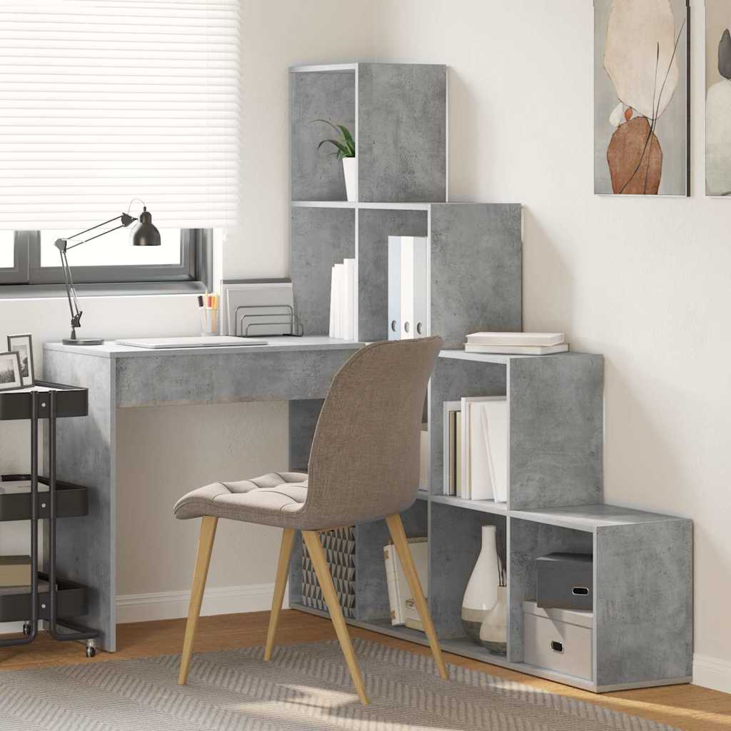 Corner Desk with Shelf Concrete grey 101.5 x 149.5 x 149.5 cm