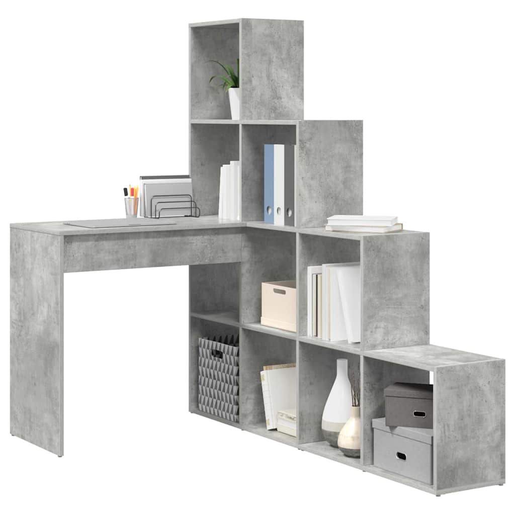 Corner Desk with Shelf Concrete grey 101.5 x 149.5 x 149.5 cm