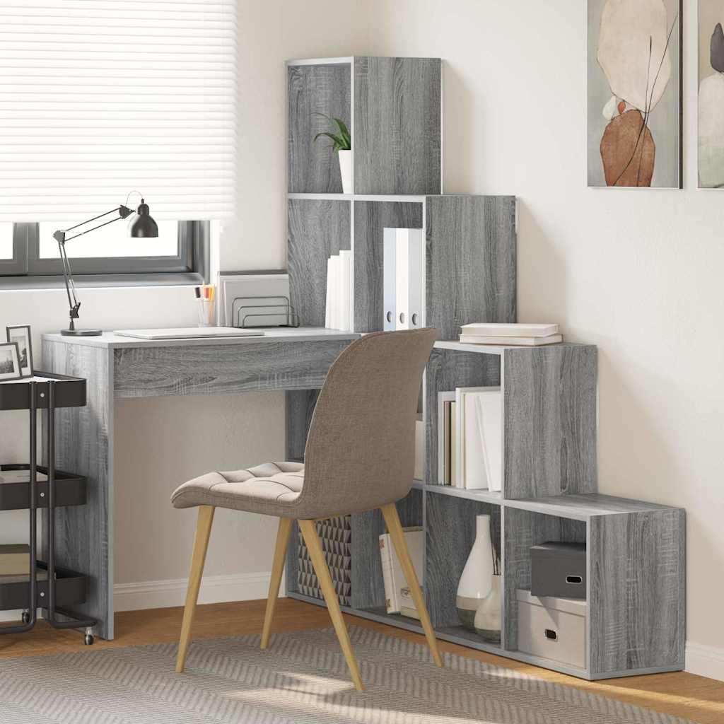 Corner Desk with Shelf Grey sonoma 101.5 x 149.5 x 149.5 cm