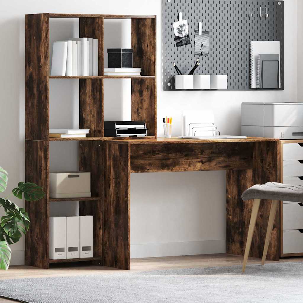 Desk with Shelf Smoked oak 138.5 x 55 x 143 cm Engineered wood