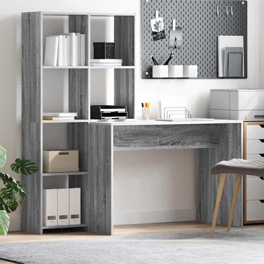 Desk with Shelf Grey sonoma 138.5 x 55 x 143 cm Engineered wood