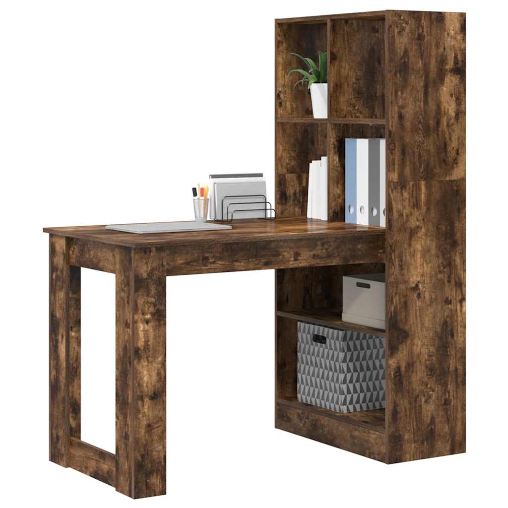 Desk with Shelf Smoked oak 122 x 67 x 145 cm Engineered Wood