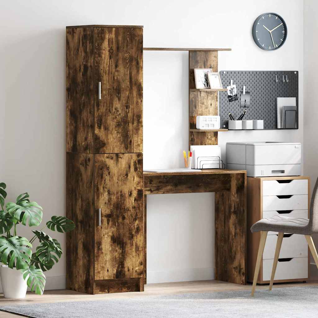 Desk with Storage 2 pcs Smoked Oak 78.5 x 37 x 154.5 cm