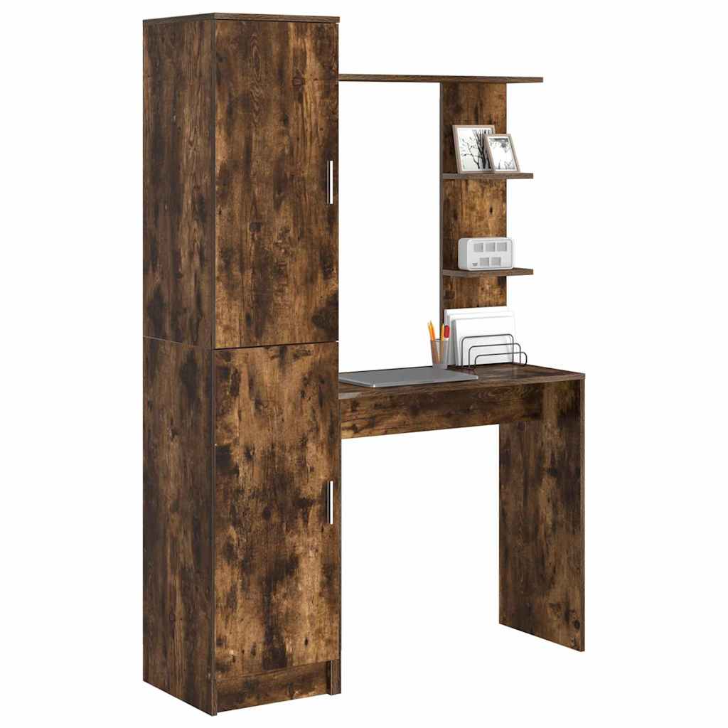Desk with Storage 2 pcs Smoked Oak 78.5 x 37 x 154.5 cm