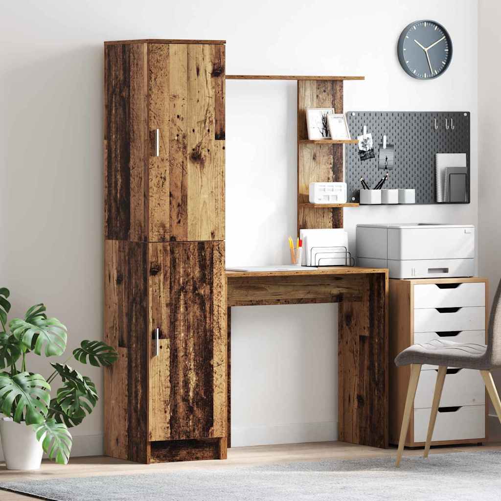 Desk with Storage with Door 2 pcs Old Wood 78.5 x 37 x 154.5 cm