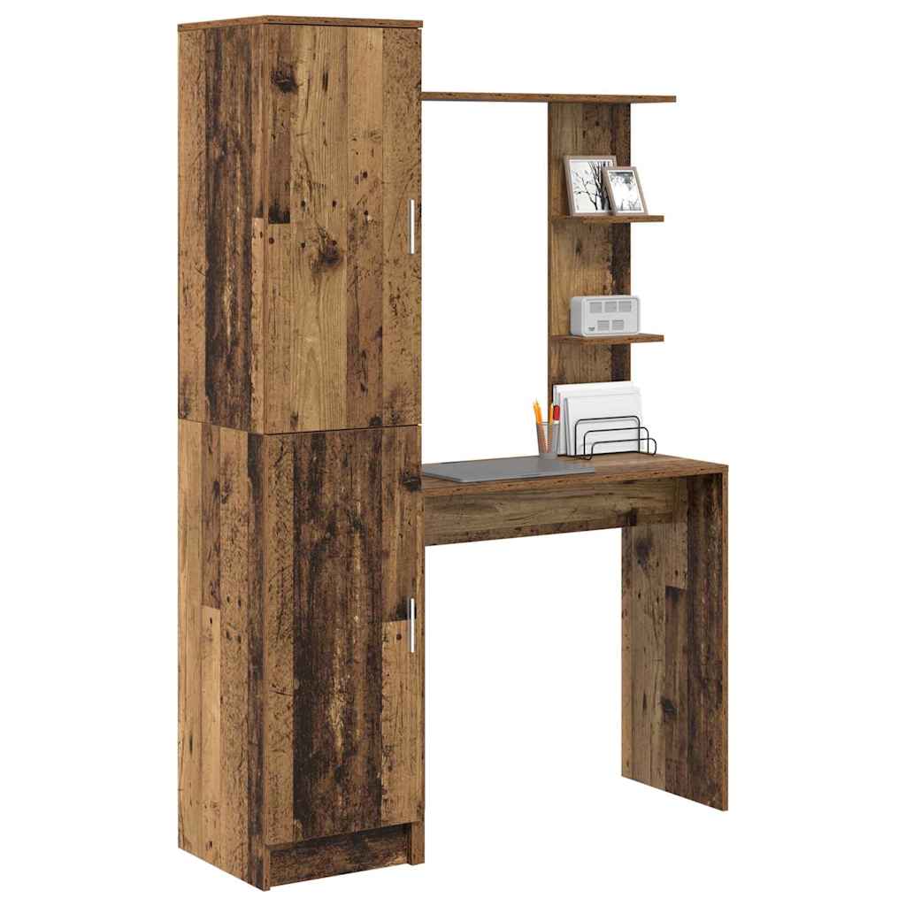 Desk with Storage with Door 2 pcs Old Wood 78.5 x 37 x 154.5 cm