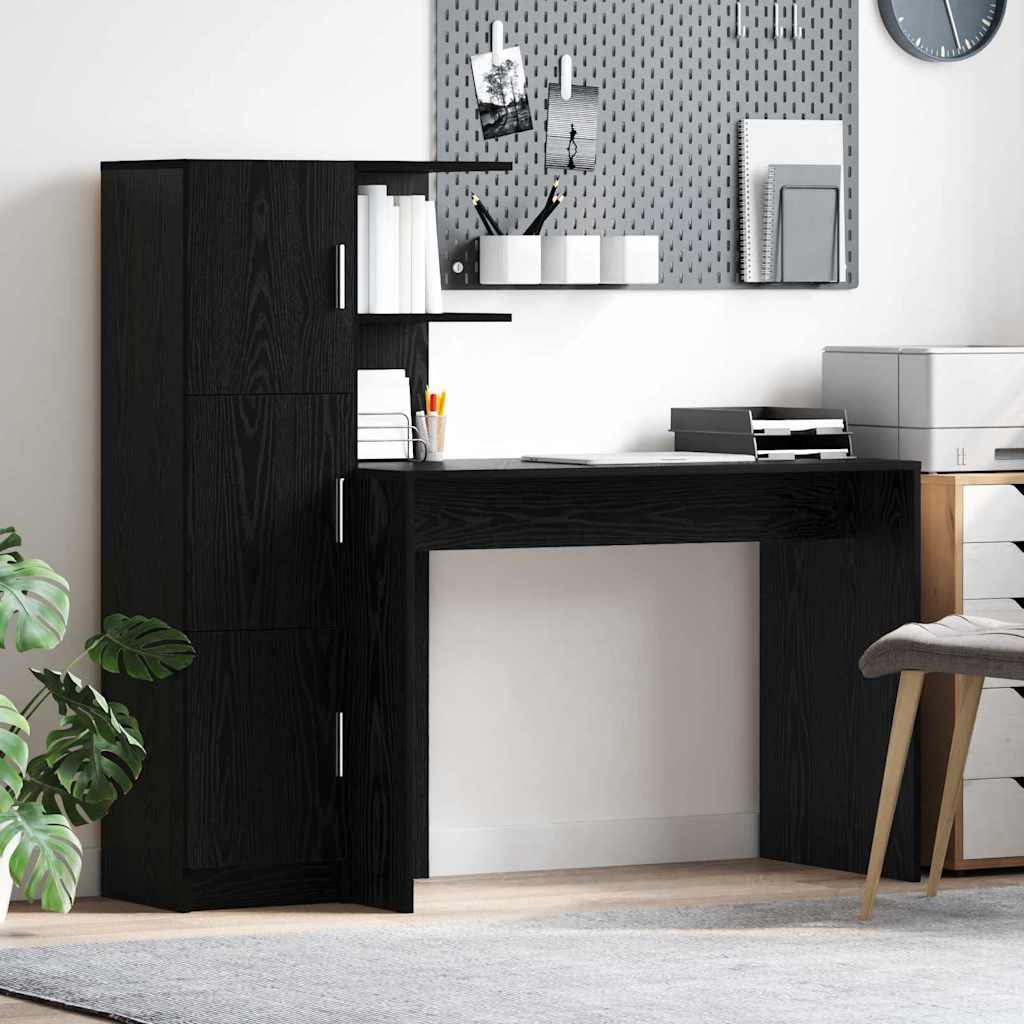 Desk with Storage with Shelf 2 pcs Black oak 102 x 50 x 124 cm