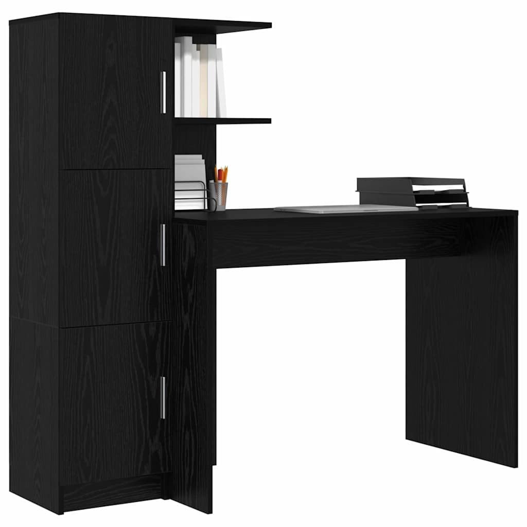 Desk with Storage with Shelf 2 pcs Black oak 102 x 50 x 124 cm