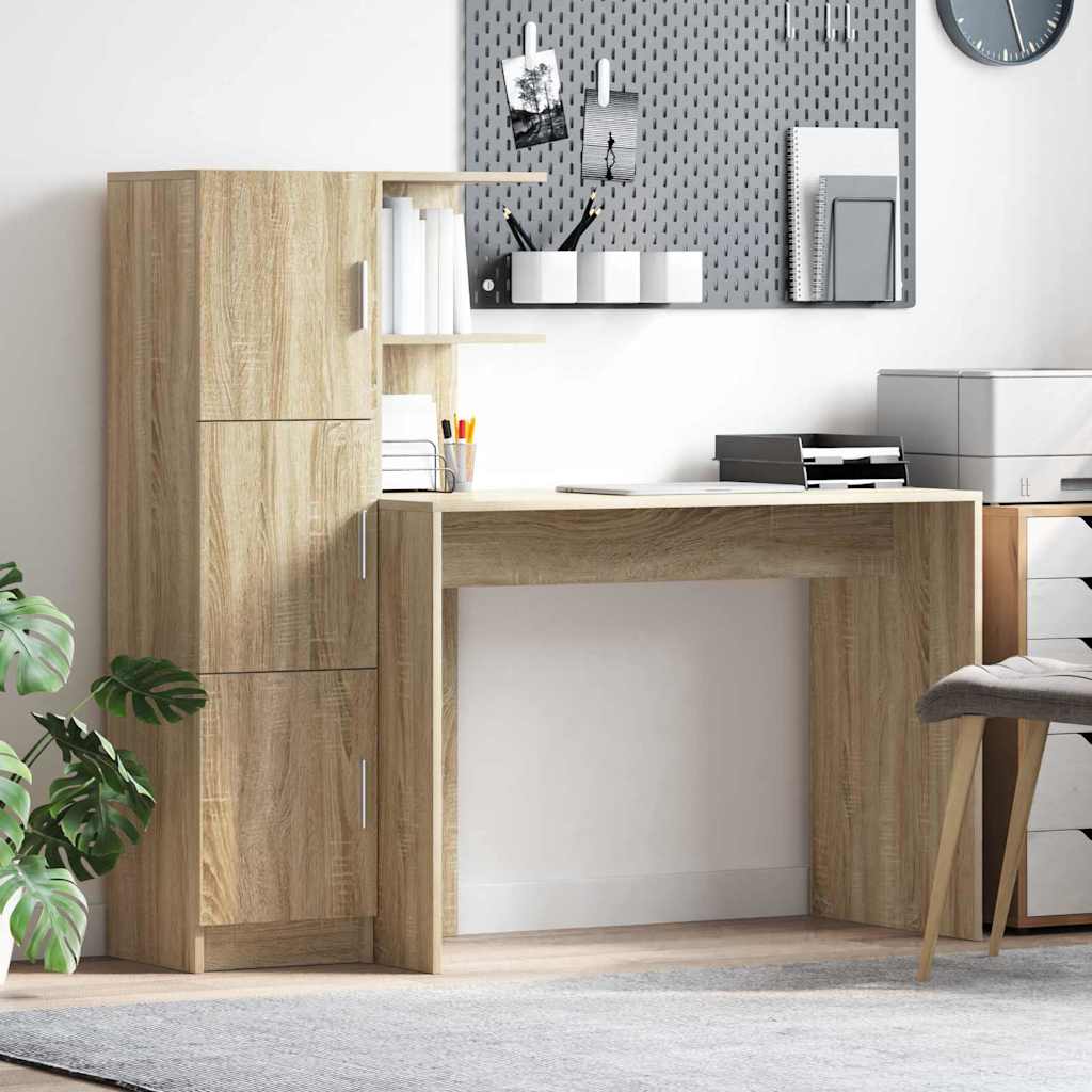 Desk with Storage with Shelf 2 pcs Sonoma Oak 102 x 50 x 124 cm