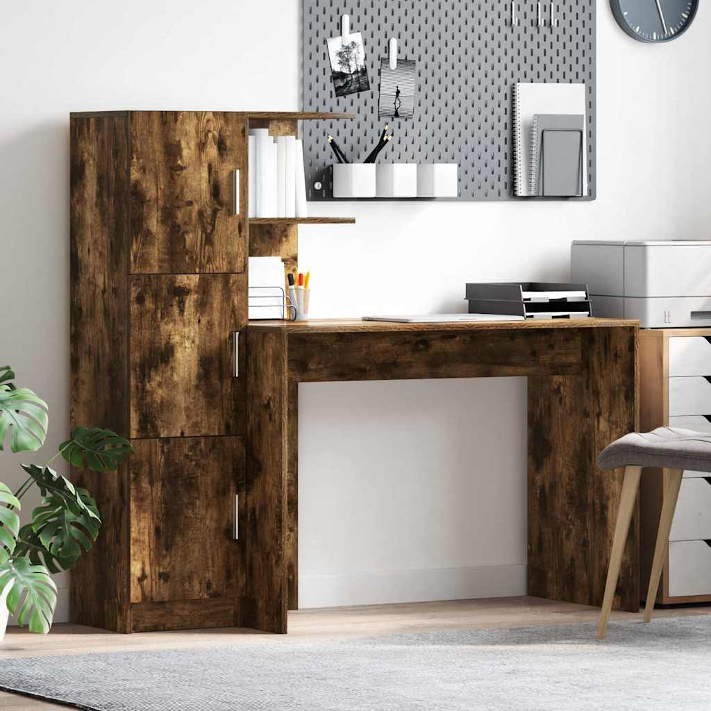 Desk with Storage with Shelf 2 pcs Smoked Oak 102 x 50 x 124 cm