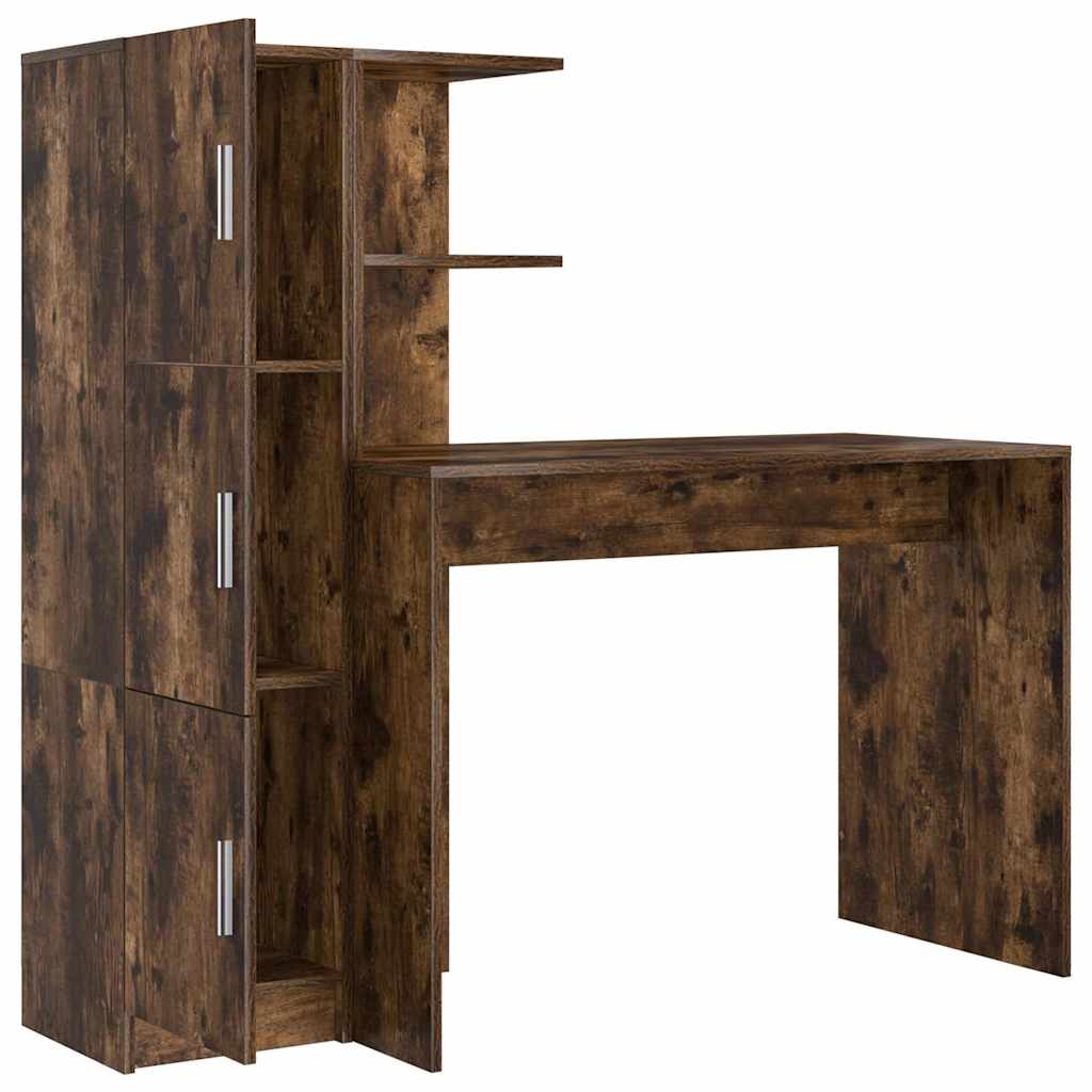 Desk with Storage with Shelf 2 pcs Smoked Oak 102 x 50 x 124 cm