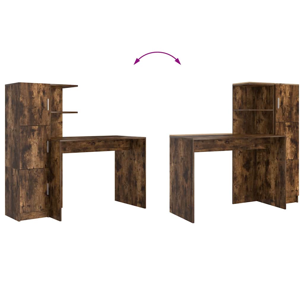 Desk with Storage with Shelf 2 pcs Smoked Oak 102 x 50 x 124 cm