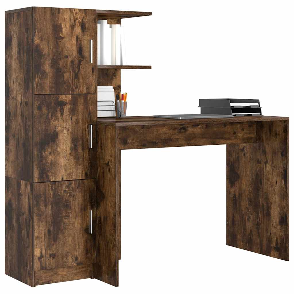 Desk with Storage with Shelf 2 pcs Smoked Oak 102 x 50 x 124 cm
