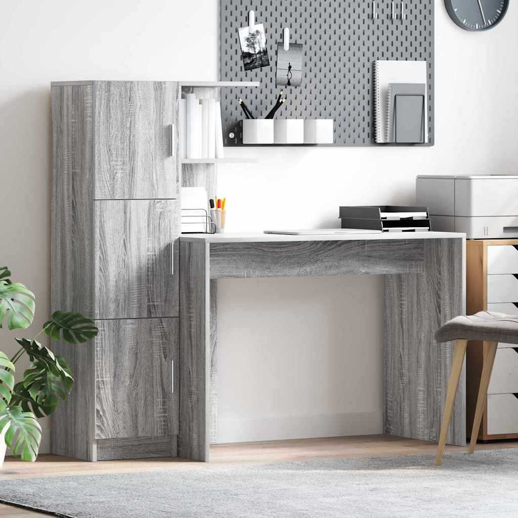 Desk with Storage with Door 2 pcs Grey sonoma 102 x 50 x 124 cm
