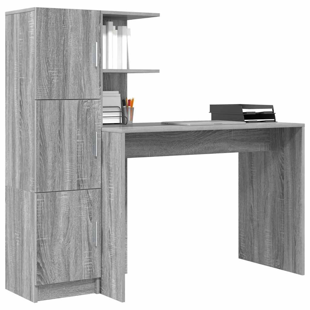 Desk with Storage with Door 2 pcs Grey sonoma 102 x 50 x 124 cm