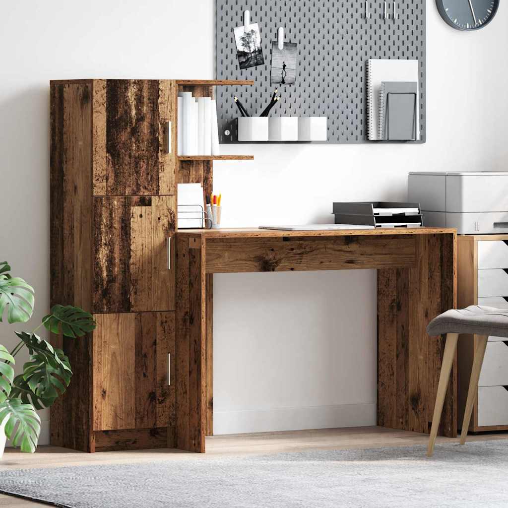 Desk with Storage with Shelf 2 pcs Old Wood 102 x 50 x 124 cm