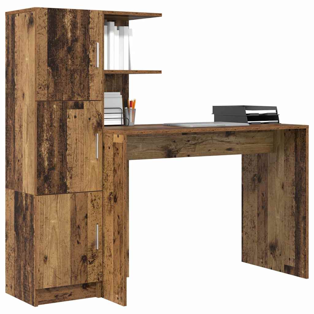 Desk with Storage with Shelf 2 pcs Old Wood 102 x 50 x 124 cm