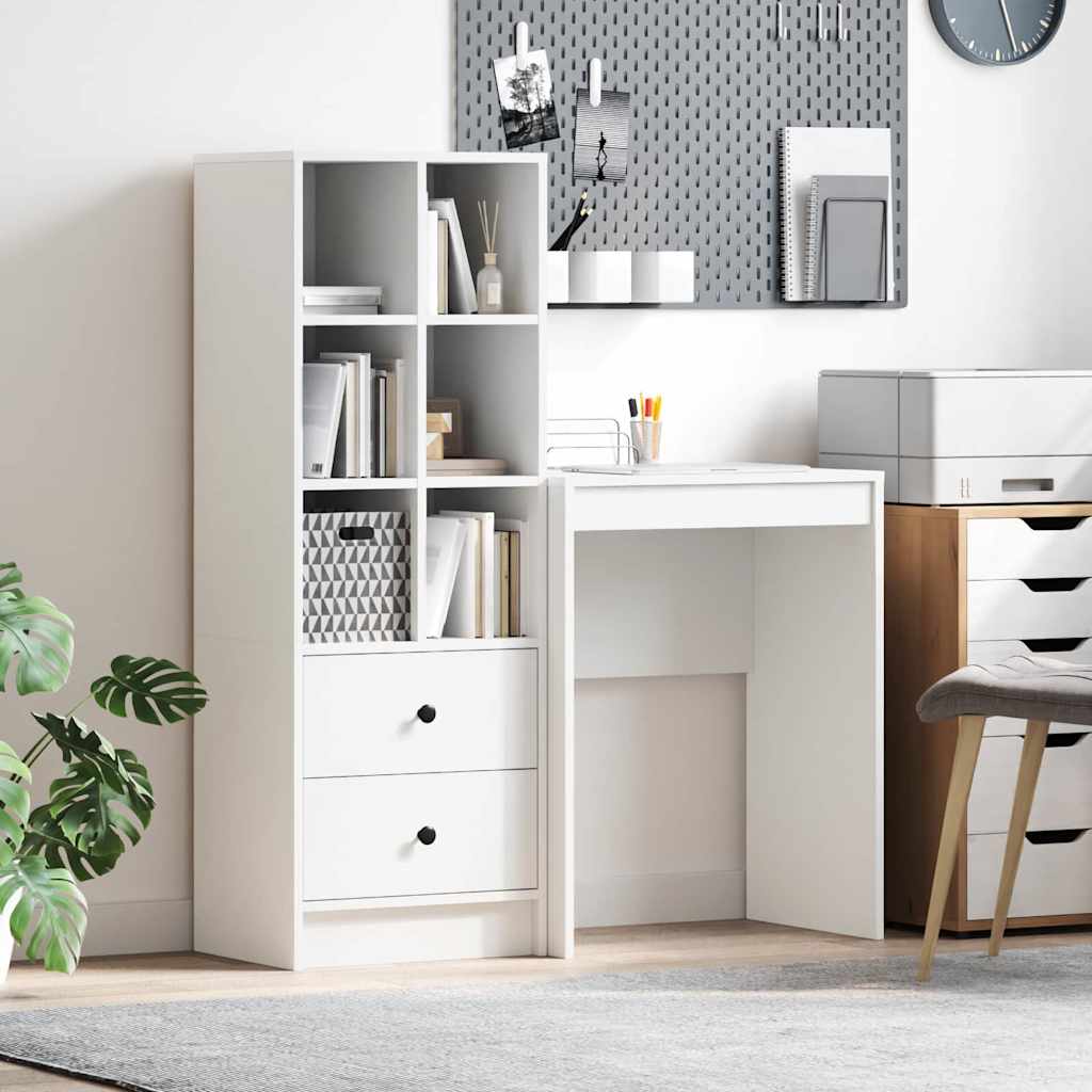 Desk with Storage with Drawer 2 pcs White 45.5 x 34 x 127 cm