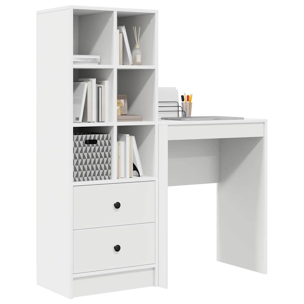 Desk with Storage with Drawer 2 pcs White 45.5 x 34 x 127 cm