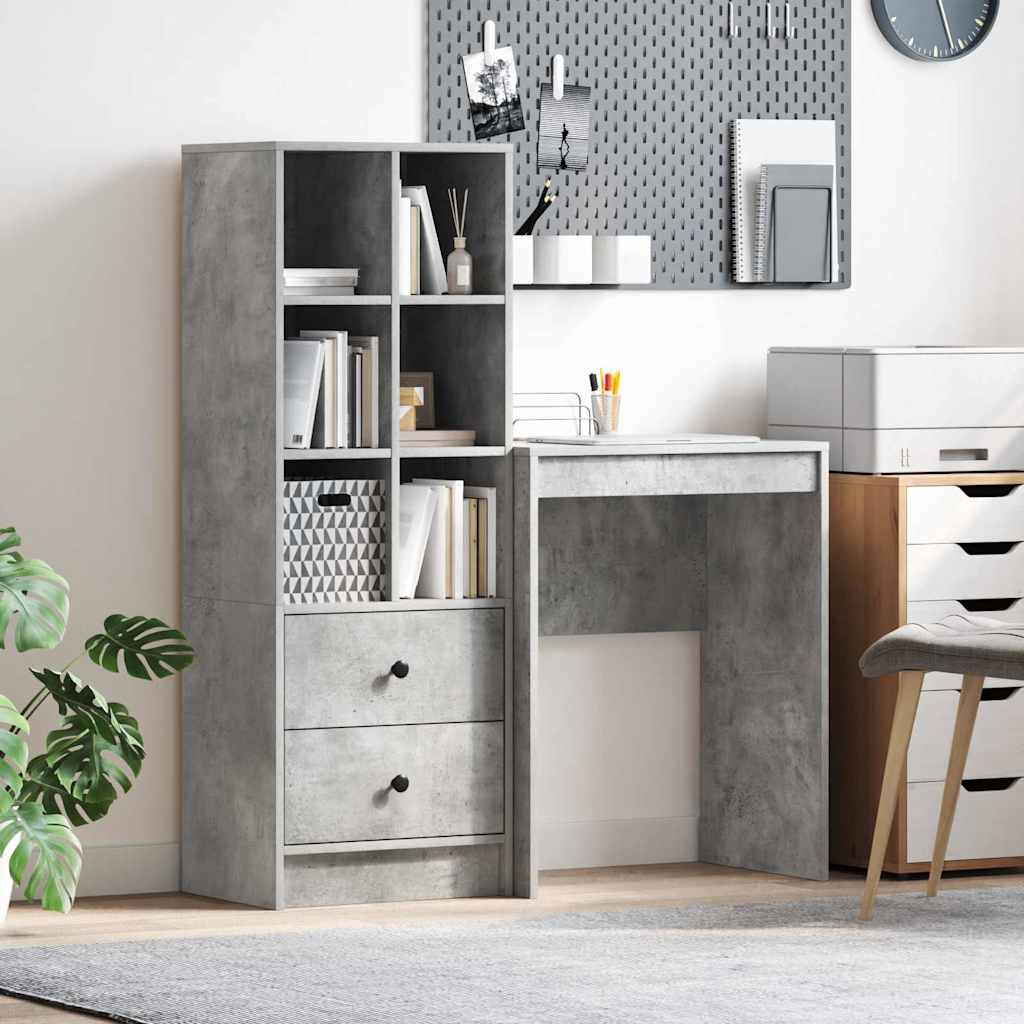 Desk with Storage 2 pcs Concrete Grey 45.5 x 34 x 127 cm