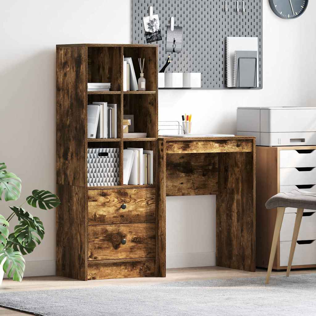 Desk with Storage 2 pcs Smoked Oak 45.5 x 34 x 127 cm