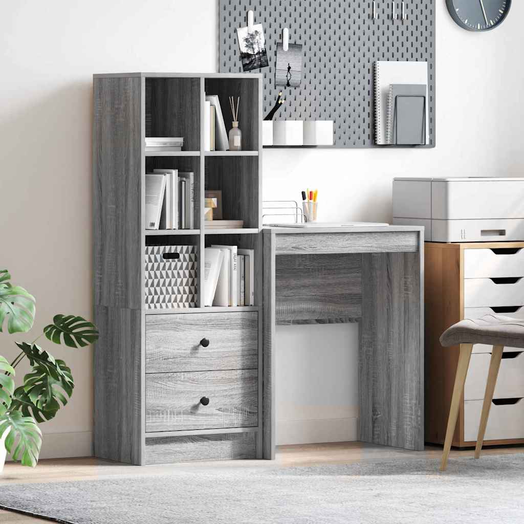 Desk with Storage 2 pcs Grey sonoma 45.5 x 34 x 127 cm