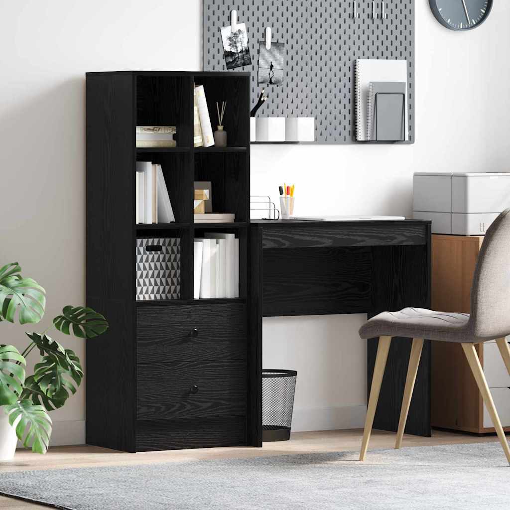Desk with Storage with Drawer 2 pcs Black oak 70 x 40 x 76 cm