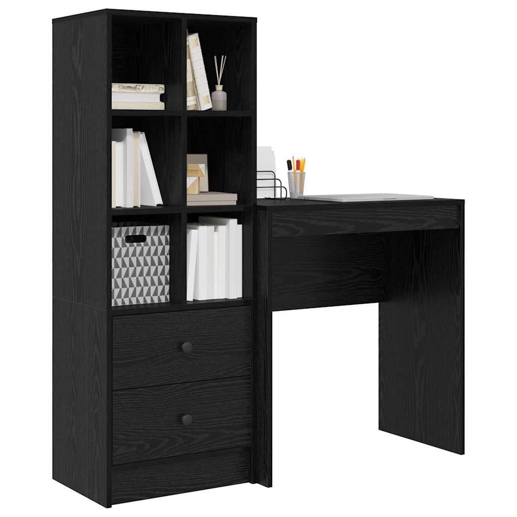 Desk with Storage with Drawer 2 pcs Black oak 70 x 40 x 76 cm