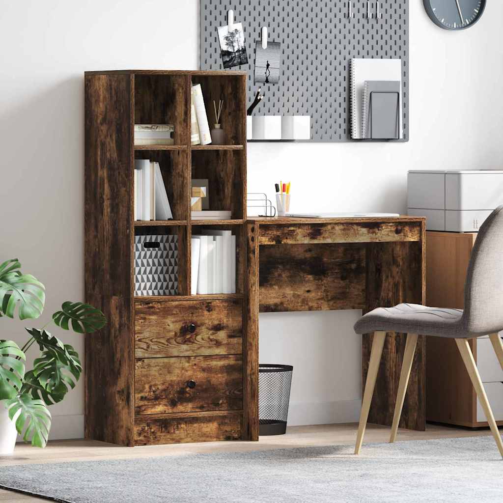 Desk with Storage with Drawer 2 pcs Smoked Oak 70 x 40 x 76 cm