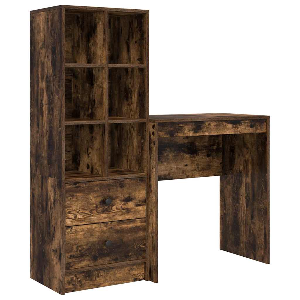 Desk with Storage with Drawer 2 pcs Smoked Oak 70 x 40 x 76 cm