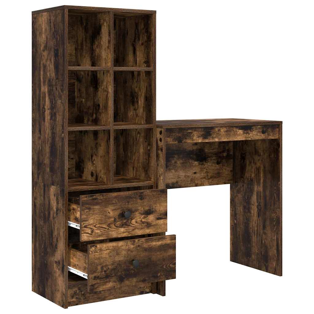 Desk with Storage with Drawer 2 pcs Smoked Oak 70 x 40 x 76 cm